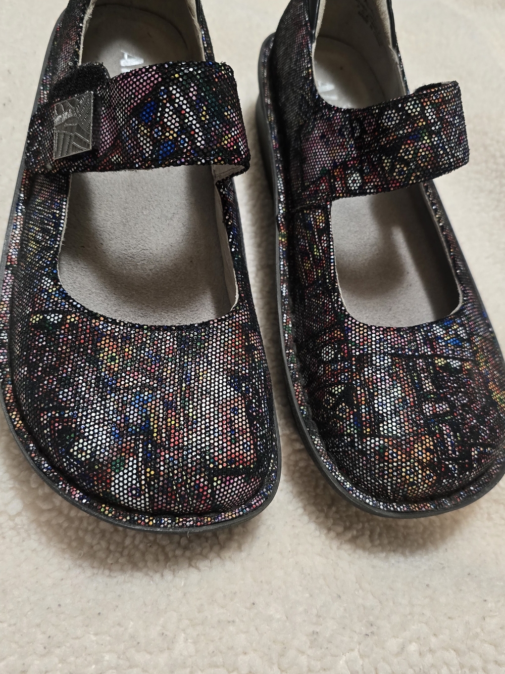 "Alegria" Size 8- Multicolor Glitter Mary Janes - Black Base